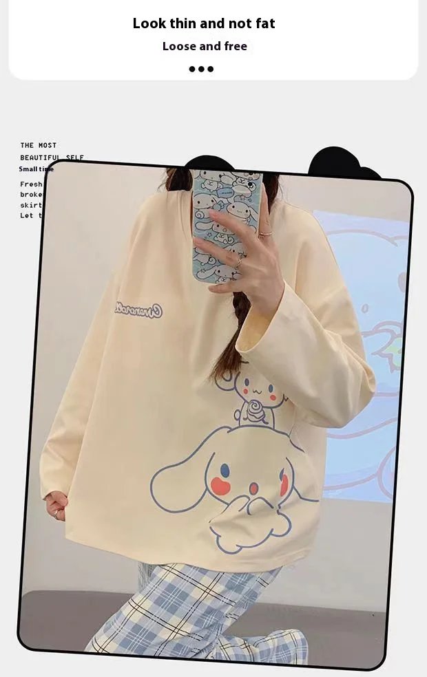 Cartoon Print Pajama Set for Women - Long Sleeve
