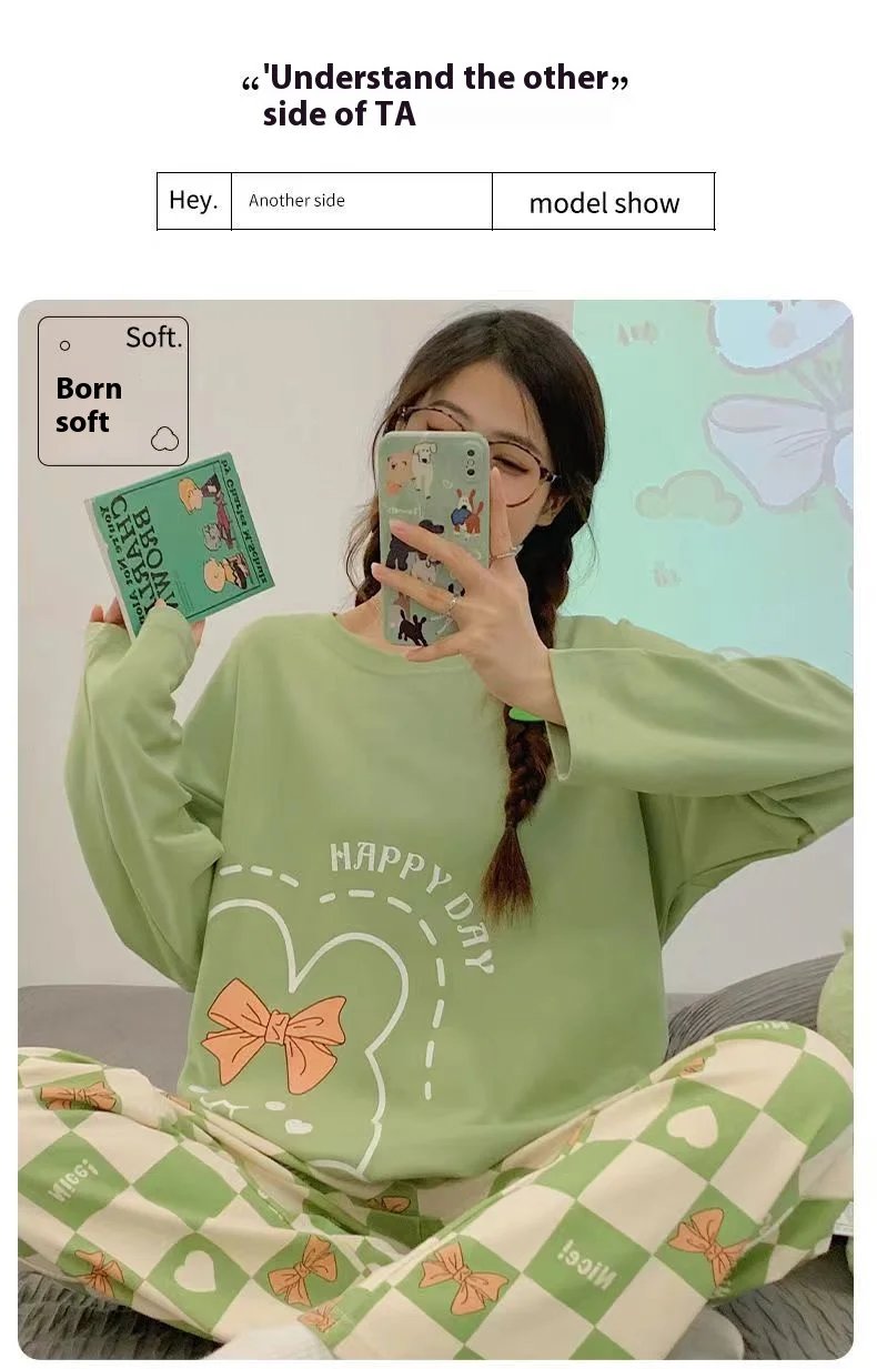 Cartoon Print Pajama Set for Women - Long Sleeve