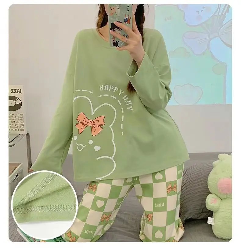 Cartoon Print Pajama Set for Women - Long Sleeve