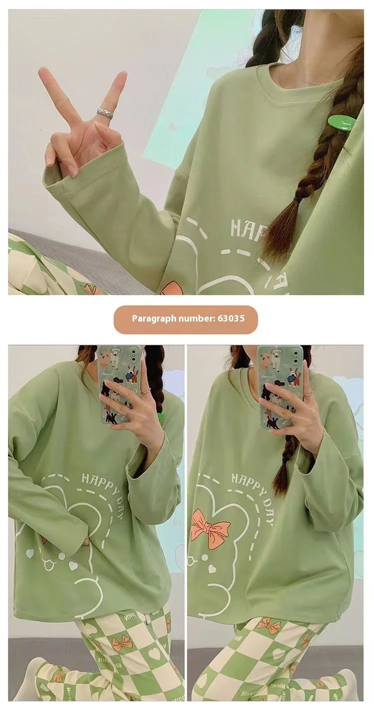 Cartoon Print Pajama Set for Women - Long Sleeve