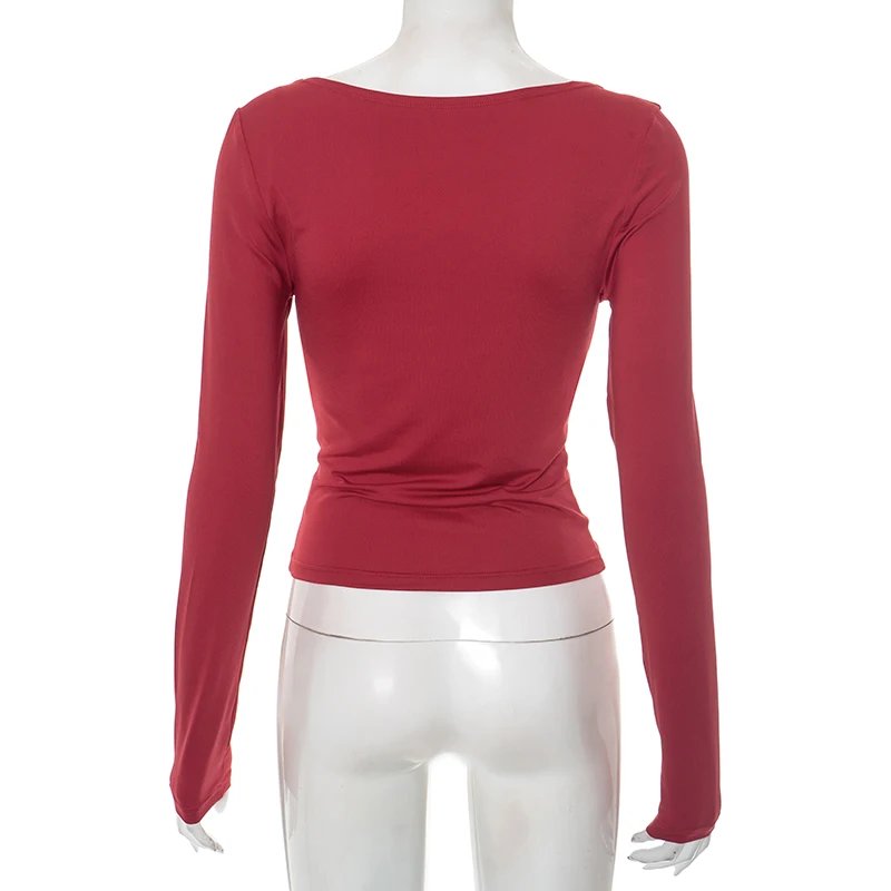 Wine Red Crossover Long Sleeve Crop Top Wine Red Crossover Long Sleeve Crop Top