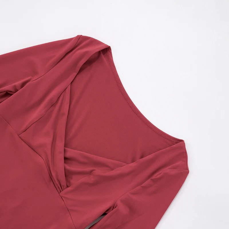 Wine Red Crossover Long Sleeve Crop Top Wine Red Crossover Long Sleeve Crop Top