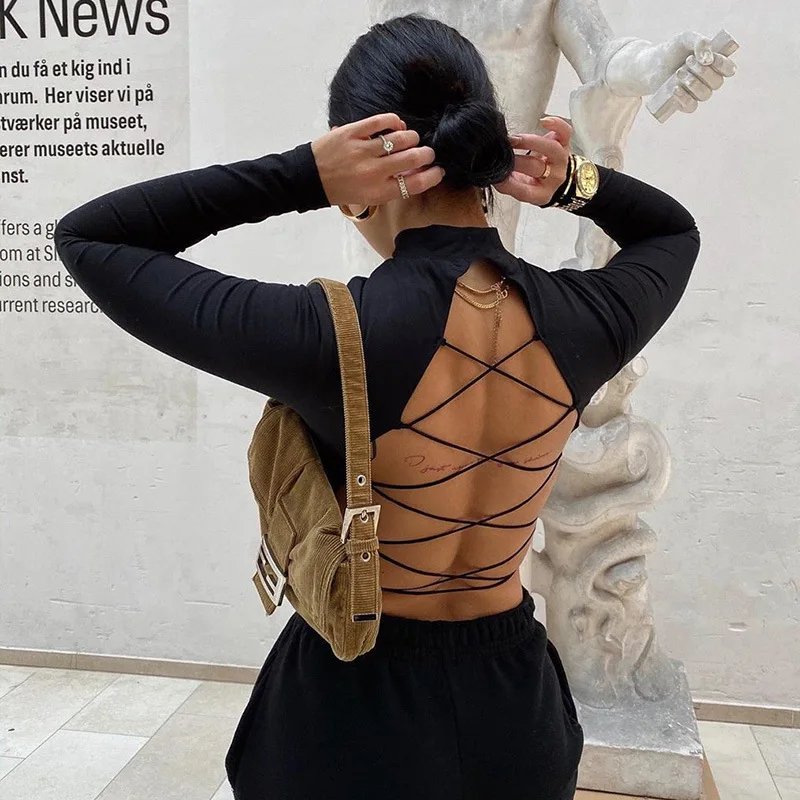 Backless Bandage Hollow‑Out Long Sleeve Top Backless Bandage Hollow‑Out Long Sleeve Top