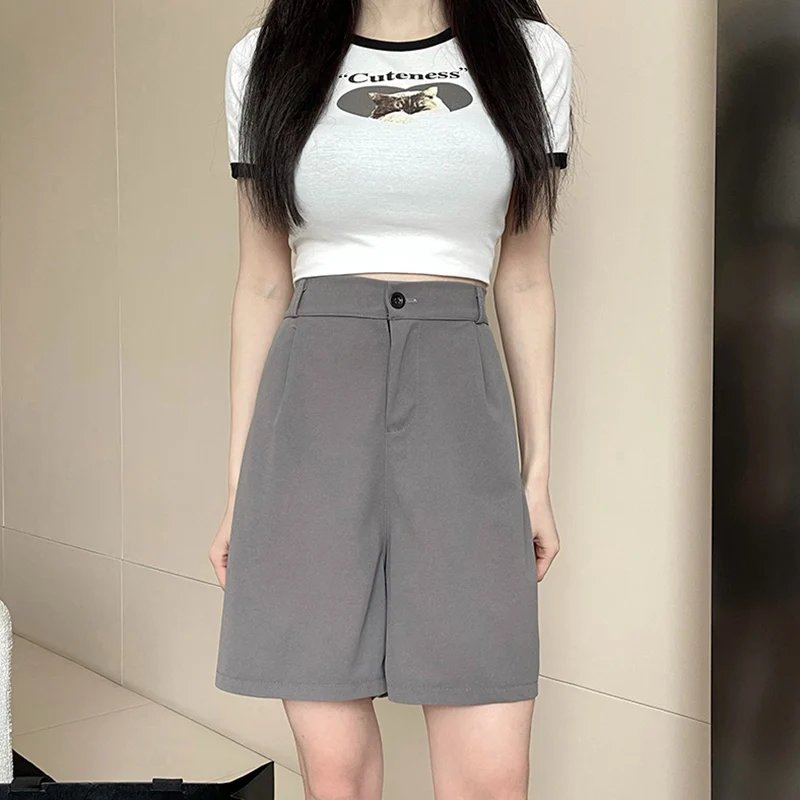 Women High Waist Wide Leg Office Shorts Women High Waist Wide Leg Office Shorts