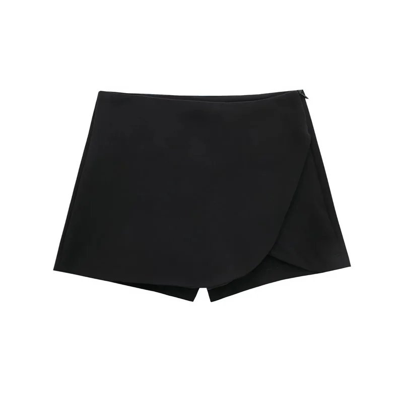 Black Asymmetric High Waist Mini Skirt with Shorts Black Asymmetric High Waist Mini Skirt with Shorts