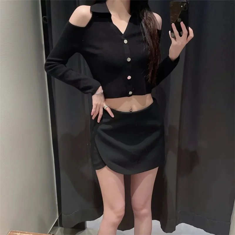 Black Asymmetric High Waist Mini Skirt with Shorts Black Asymmetric High Waist Mini Skirt with Shorts