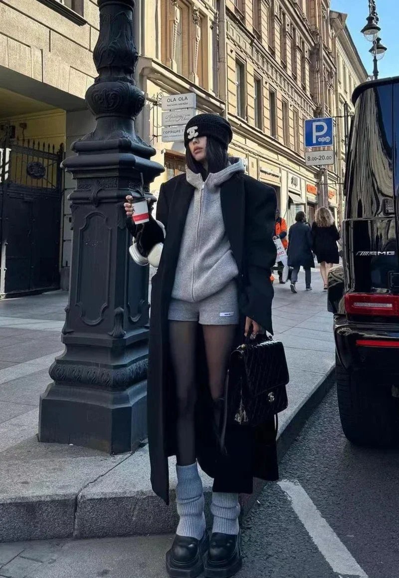 Y2K Two-Piece Hoodie and Shorts Set for Women