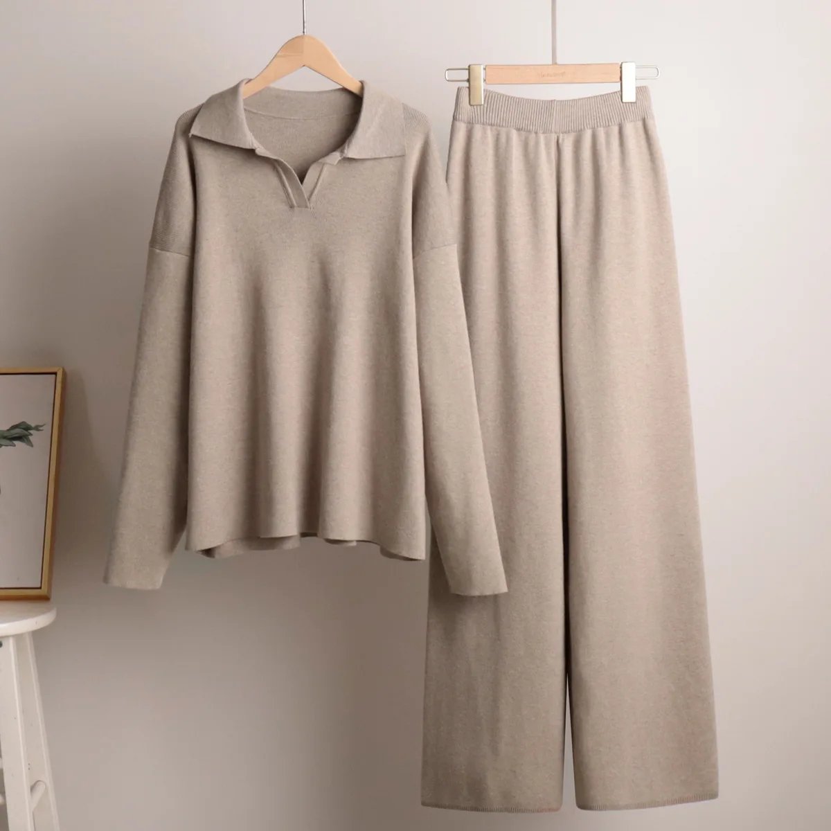 Women’s Knit Polo Sweater & Wide Leg Pants Set