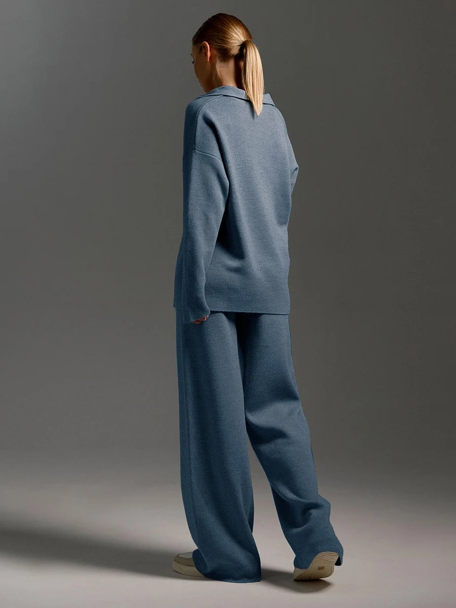 Women’s Knit Polo Sweater & Wide Leg Pants Set