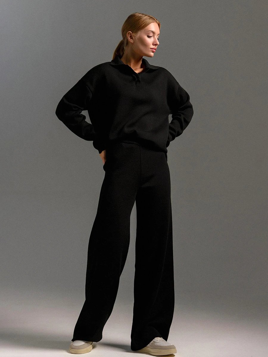Women’s Knit Polo Sweater & Wide Leg Pants Set