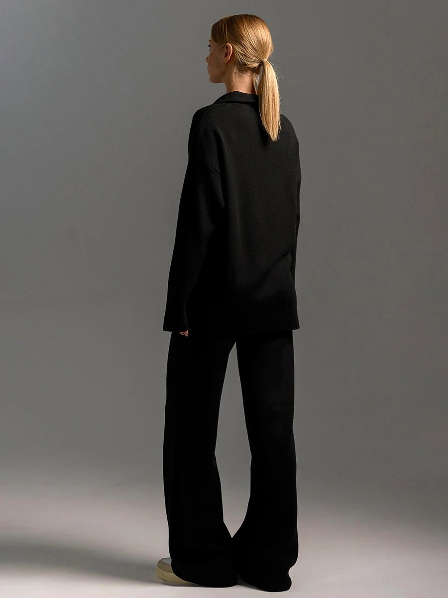 Women’s Knit Polo Sweater & Wide Leg Pants Set