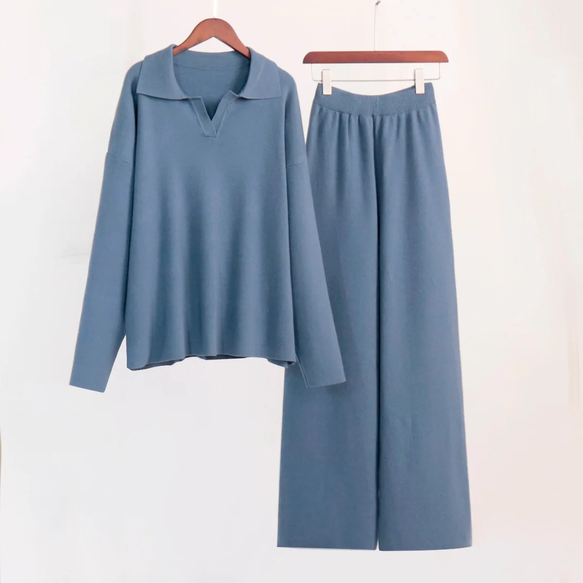 Women’s Knit Polo Sweater & Wide Leg Pants Set