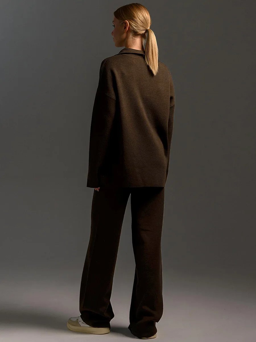 Women’s Knit Polo Sweater & Wide Leg Pants Set