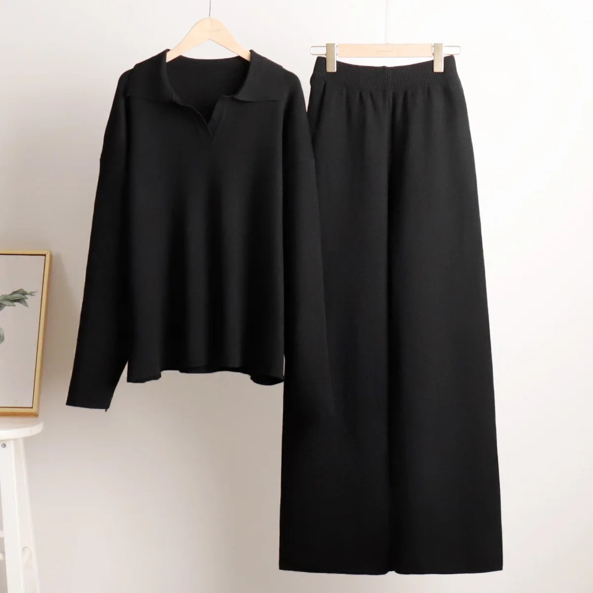 Women’s Knit Polo Sweater & Wide Leg Pants Set