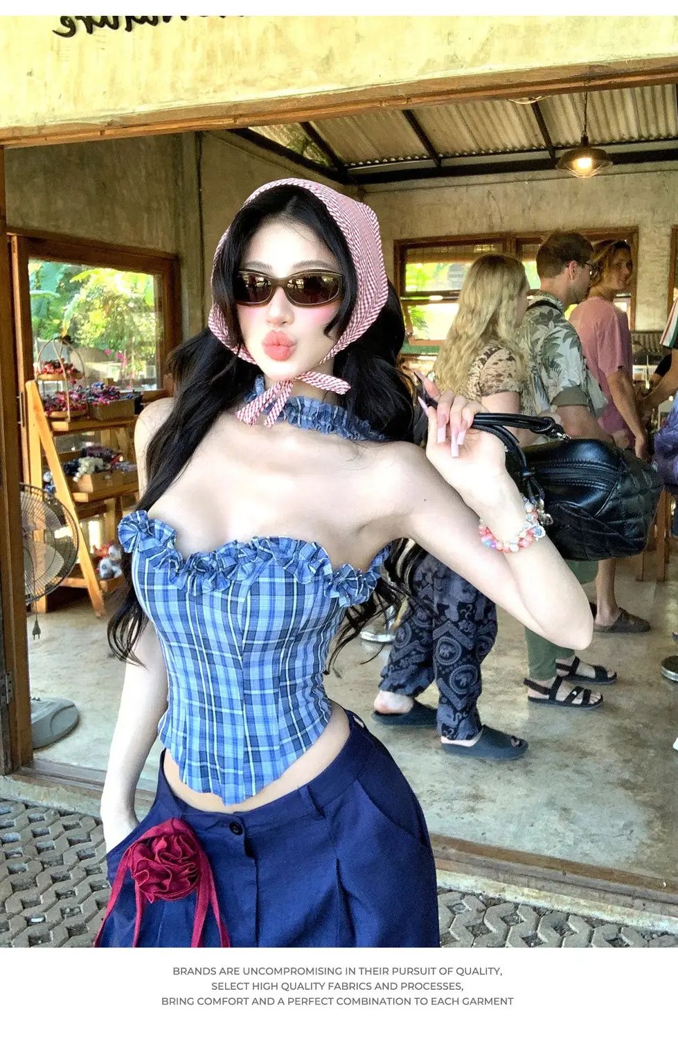 Women Y2K Plaid Corset Crop Top Aesthetic Tank