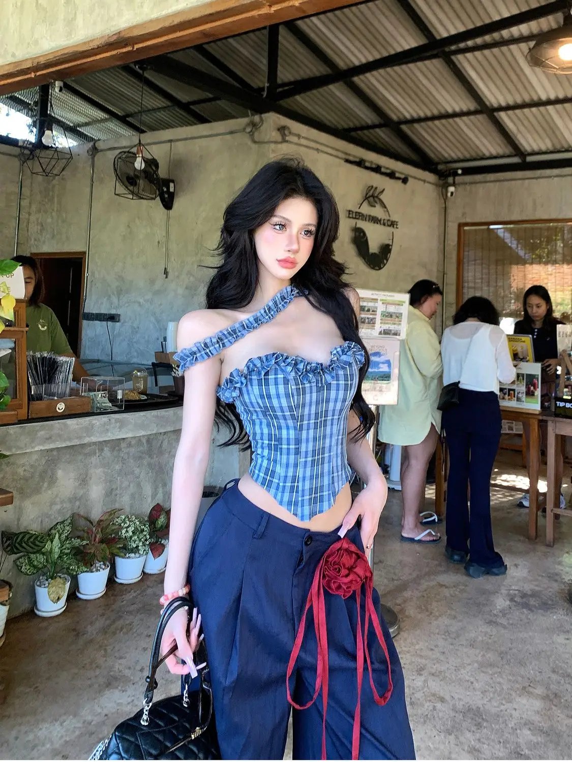 Women Y2K Plaid Corset Crop Top Aesthetic Tank