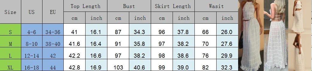 Boho Backless Maxi Skirt Set with Halter Top