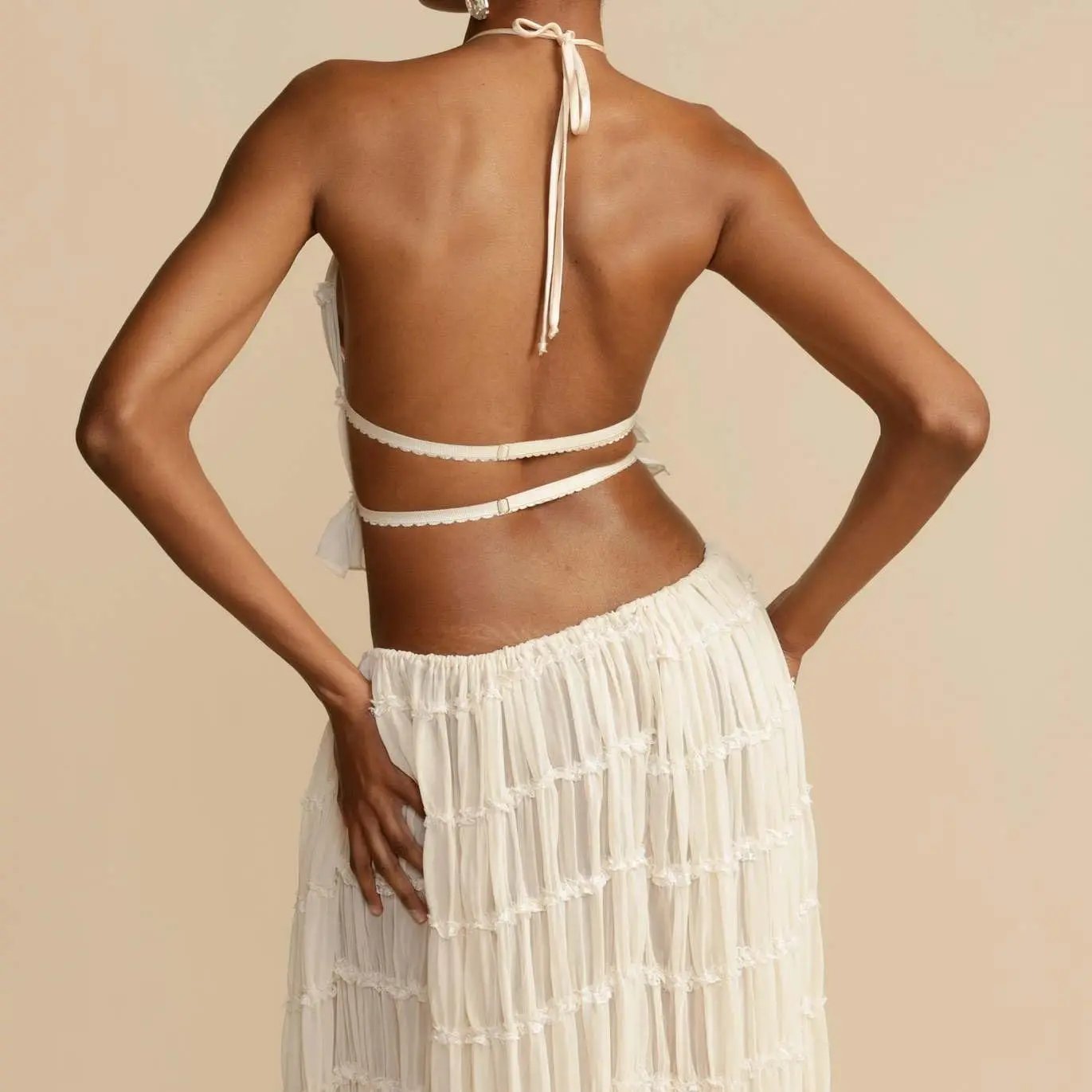 Boho Backless Maxi Skirt Set with Halter Top