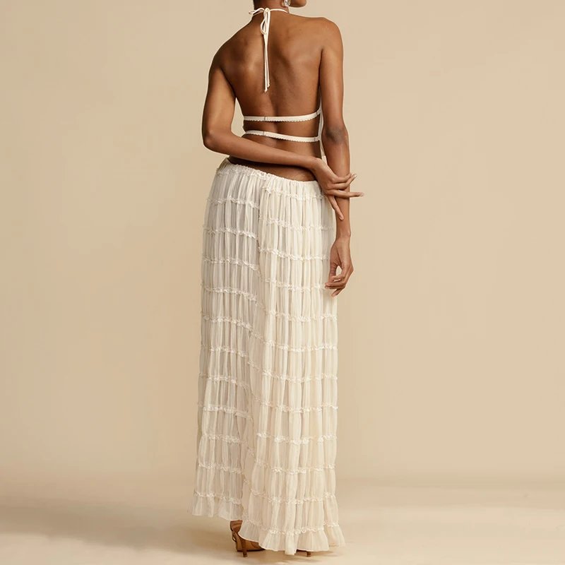Boho Backless Maxi Skirt Set with Halter Top