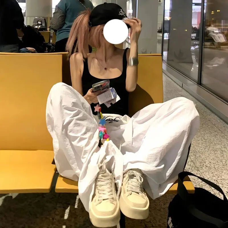 Women White Y2K Cargo Pants Streetwear Baggy Women White Y2K Cargo Pants Streetwear Baggy