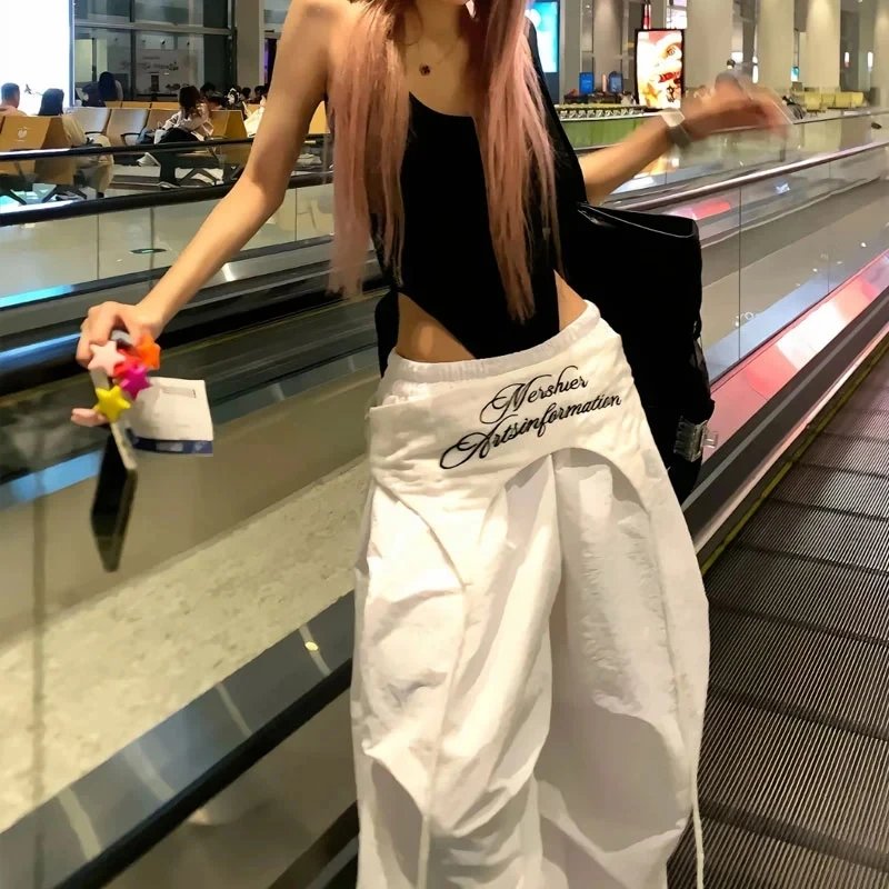 Women White Y2K Cargo Pants Streetwear Baggy Women White Y2K Cargo Pants Streetwear Baggy