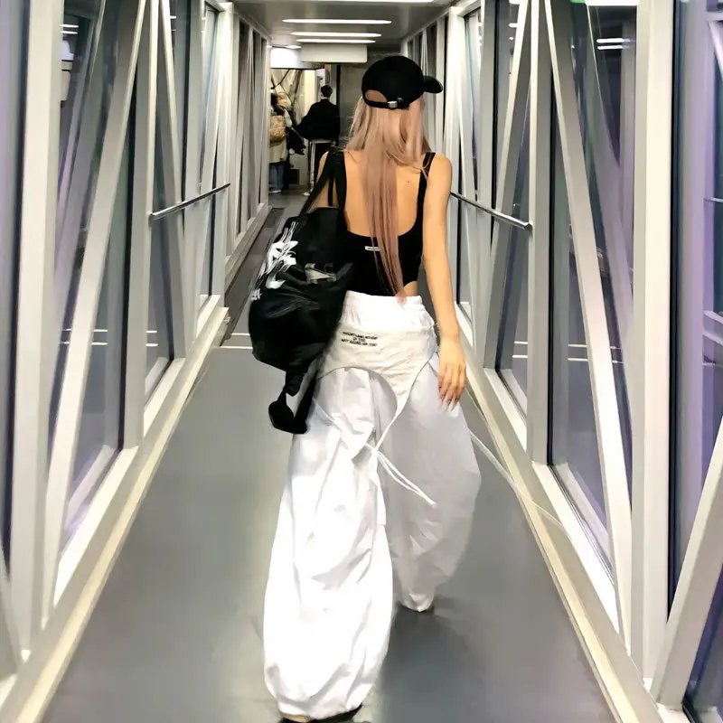 Women White Y2K Cargo Pants Streetwear Baggy Women White Y2K Cargo Pants Streetwear Baggy