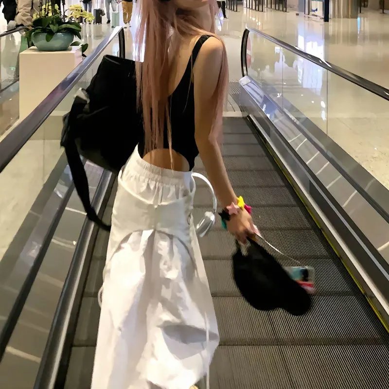 Women White Y2K Cargo Pants Streetwear Baggy Women White Y2K Cargo Pants Streetwear Baggy