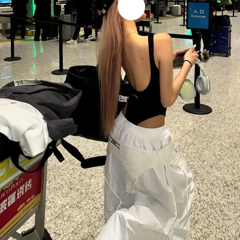 Women White Y2K Cargo Pants Streetwear Baggy Women White Y2K Cargo Pants Streetwear Baggy