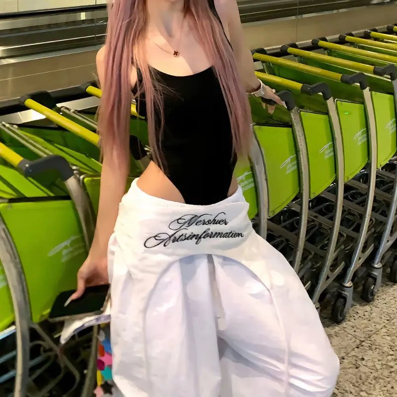 Women White Y2K Cargo Pants Streetwear Baggy Women White Y2K Cargo Pants Streetwear Baggy