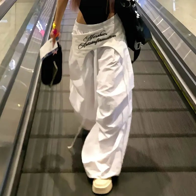 Women White Y2K Cargo Pants Streetwear Baggy Women White Y2K Cargo Pants Streetwear Baggy