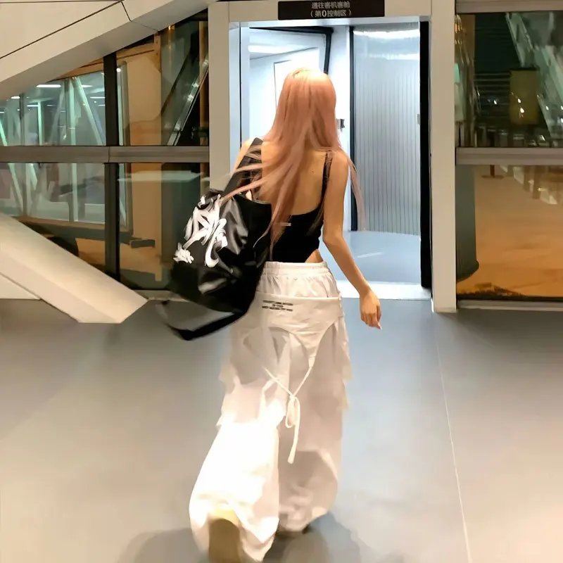 Women White Y2K Cargo Pants Streetwear Baggy Women White Y2K Cargo Pants Streetwear Baggy