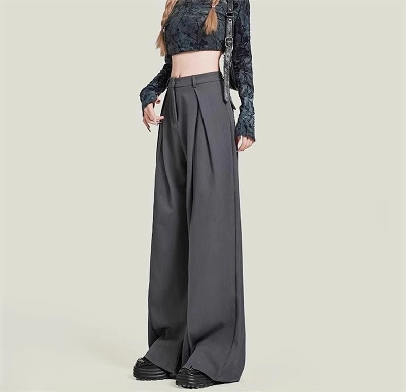 Women Grey Baggy Suit Pants Y2K Vintage Wide Leg Trousers Women Grey Baggy Suit Pants Y2K Vintage Wide Leg Trousers