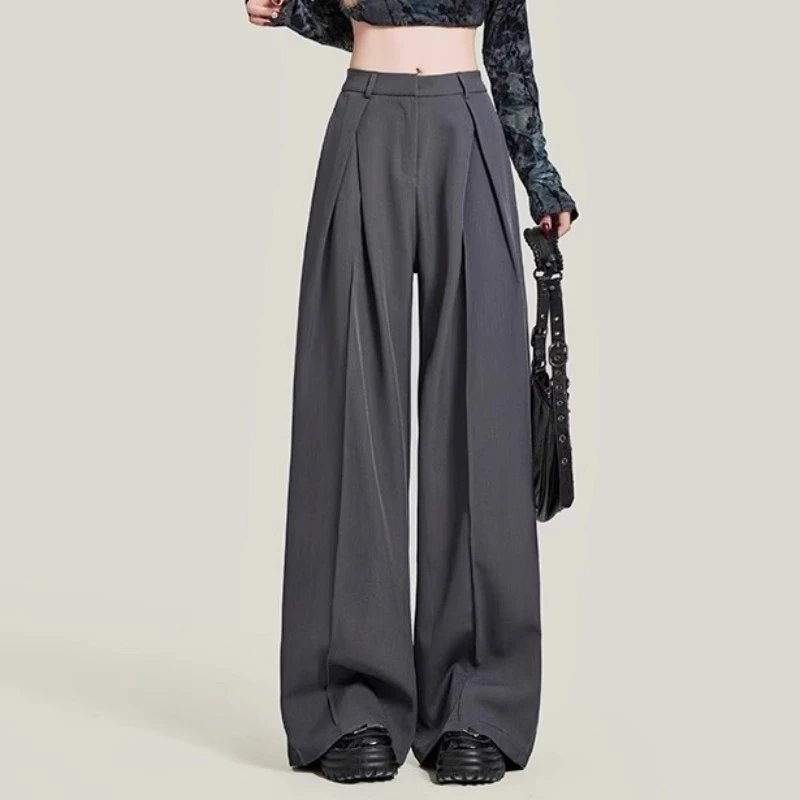 Women Grey Baggy Suit Pants Y2K Vintage Wide Leg Trousers Women Grey Baggy Suit Pants Y2K Vintage Wide Leg Trousers