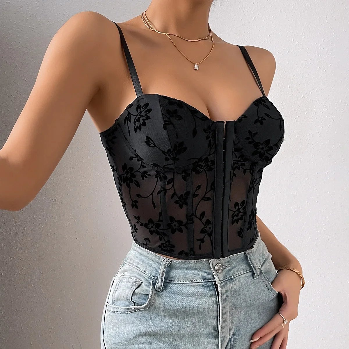 Women Embroidery Lace Corset Cami Top Women Embroidery Lace Corset Cami Top