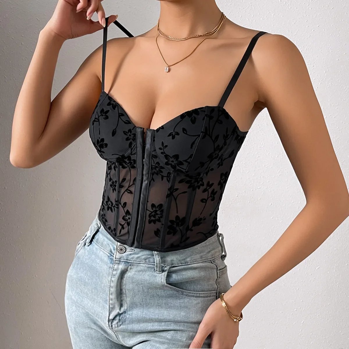 Women Embroidery Lace Corset Cami Top Women Embroidery Lace Corset Cami Top
