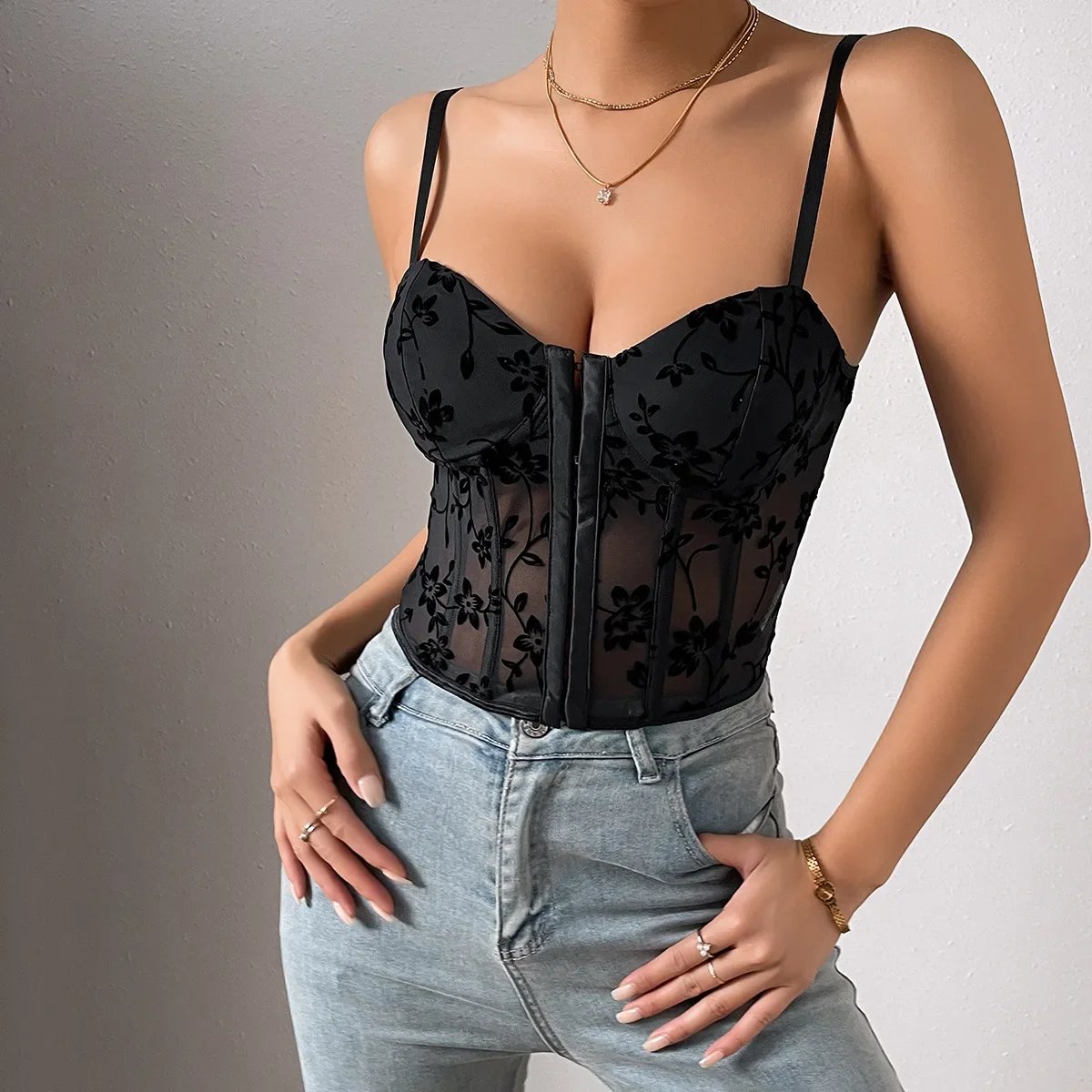 Women Embroidery Lace Corset Cami Top Women Embroidery Lace Corset Cami Top