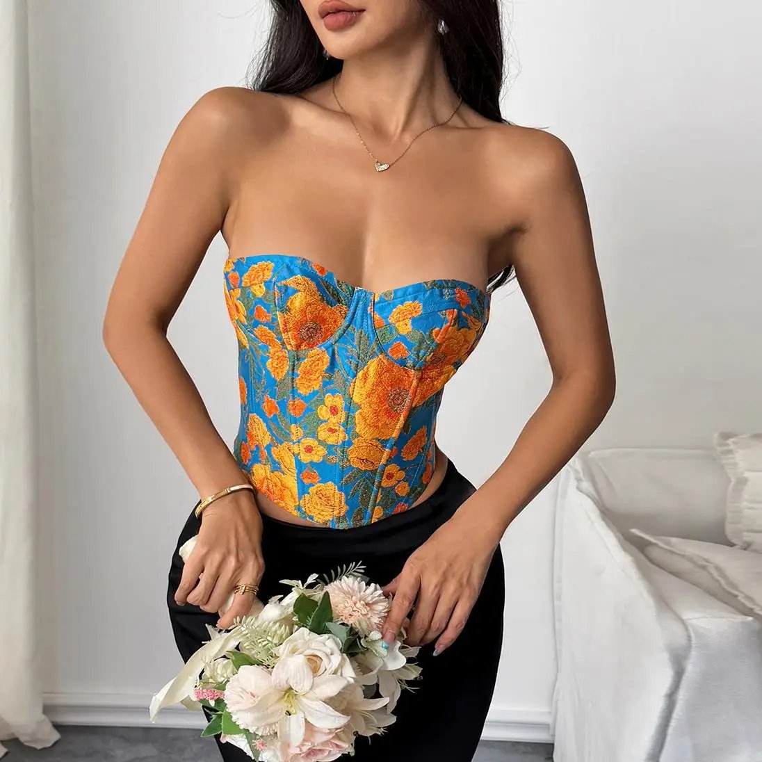 Women Corset Bustier Crop Top Spaghetti Strap