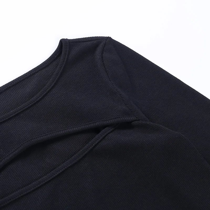 Black Cut Out Long Sleeve Top for Women