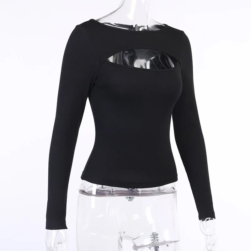 Black Cut Out Long Sleeve Top for Women