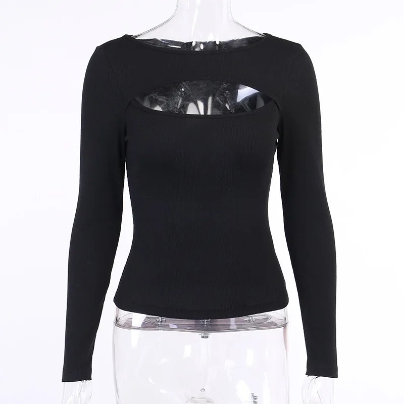 Black Cut Out Long Sleeve Top for Women