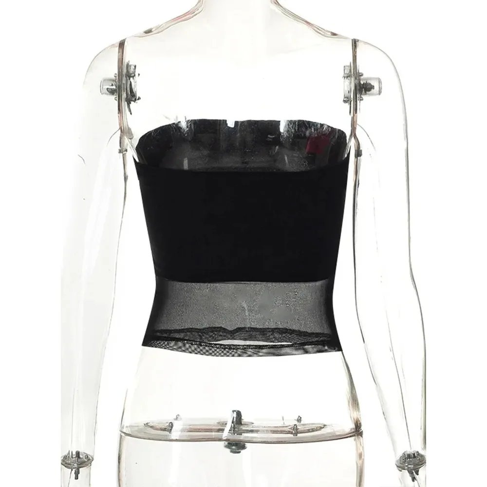 Black Mesh Bandeau Crop Top for Women Black Mesh Bandeau Crop Top for Women