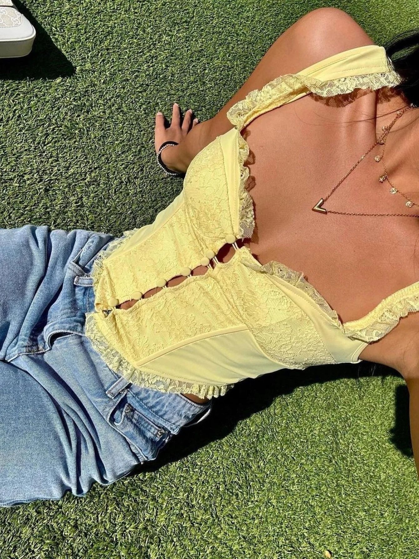 Yellow Lace Bustier Corset Top Slim Fit Yellow Lace Bustier Corset Top Slim Fit