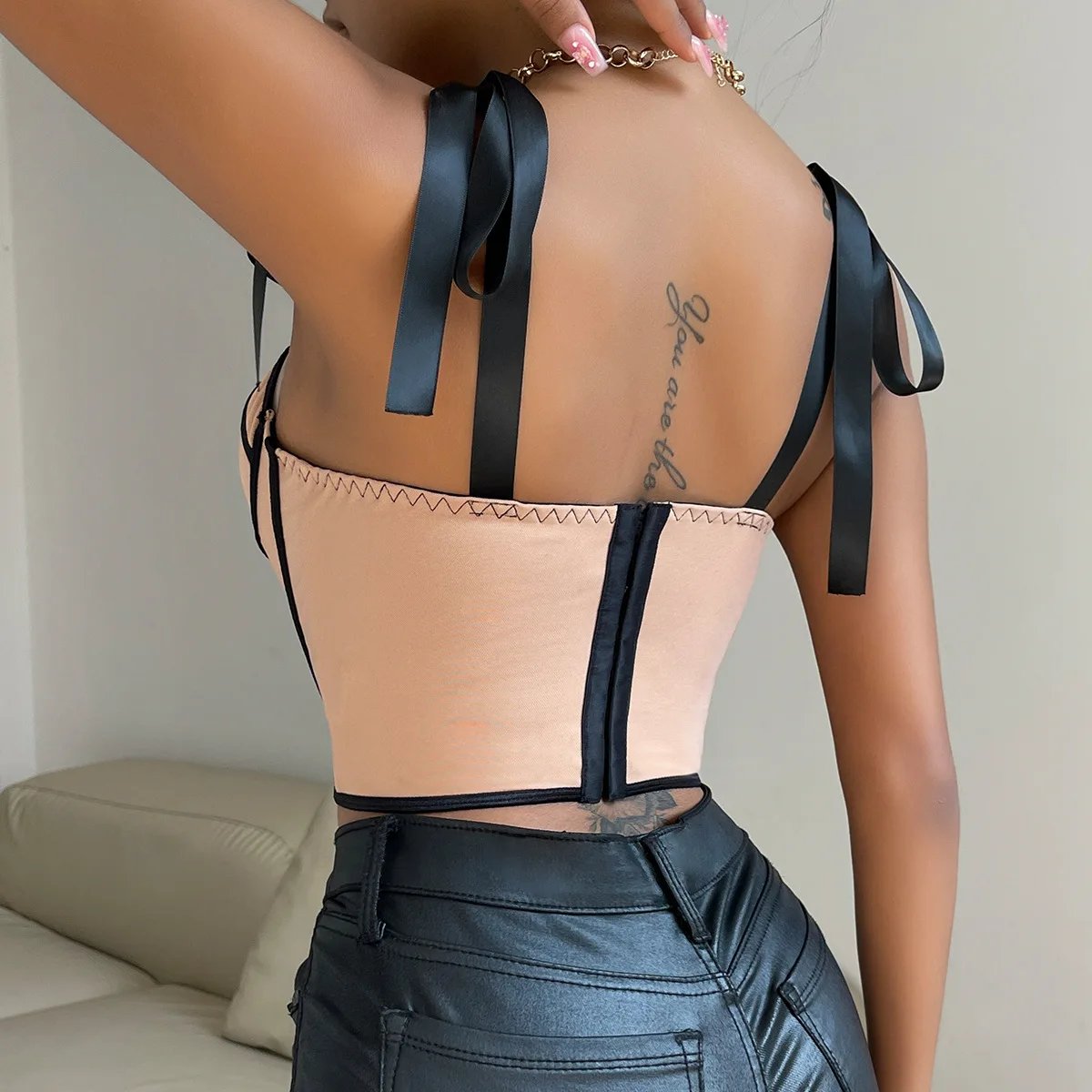 Sensual Ribbon Strap Corset Crop Top for Women