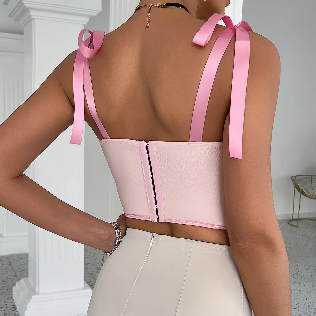 Sensual Ribbon Strap Corset Crop Top for Women