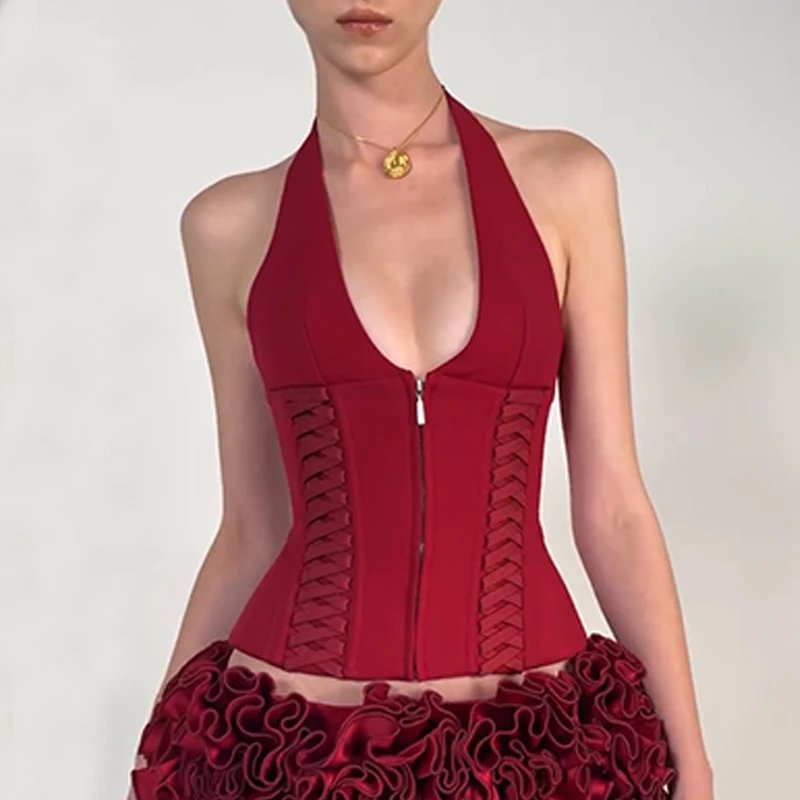 Cross Tie Halter Corset Top for Women Cross Tie Halter Corset Top for Women