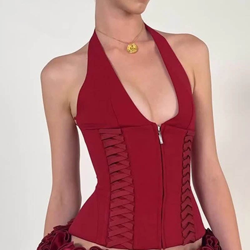 Cross Tie Halter Corset Top for Women Cross Tie Halter Corset Top for Women