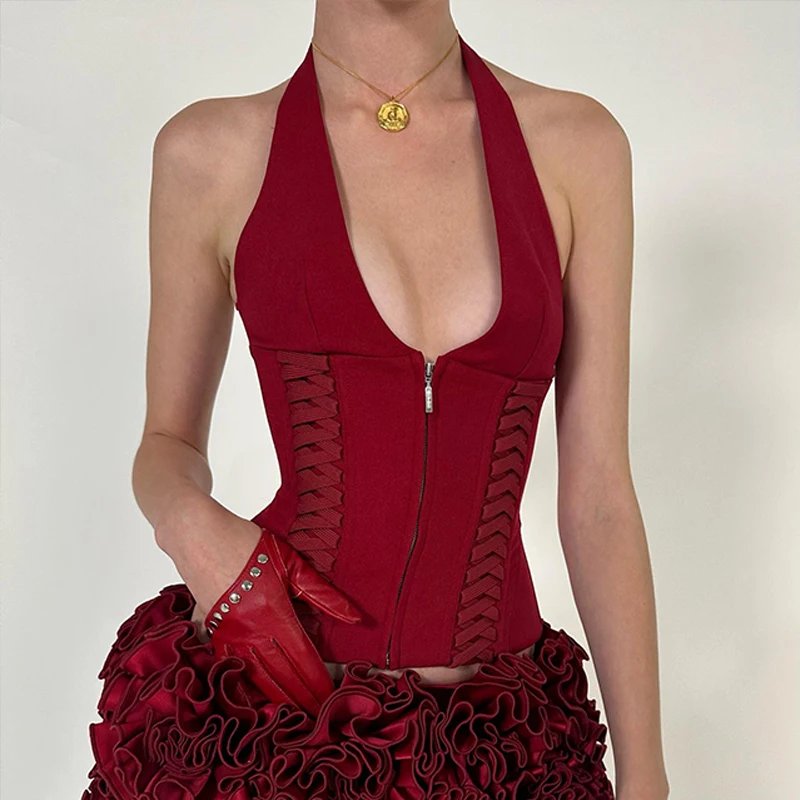 Cross Tie Halter Corset Top for Women Cross Tie Halter Corset Top for Women