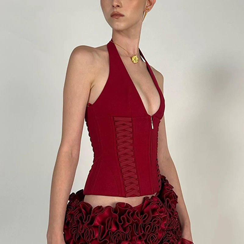 Cross Tie Halter Corset Top for Women Cross Tie Halter Corset Top for Women