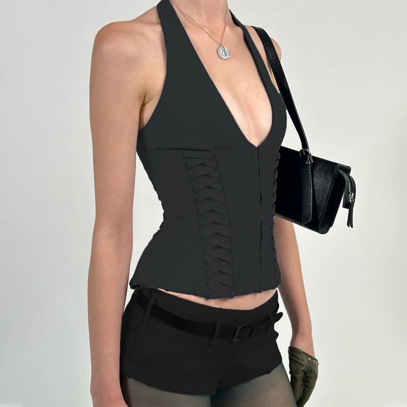 Cross Tie Halter Corset Top for Women Cross Tie Halter Corset Top for Women