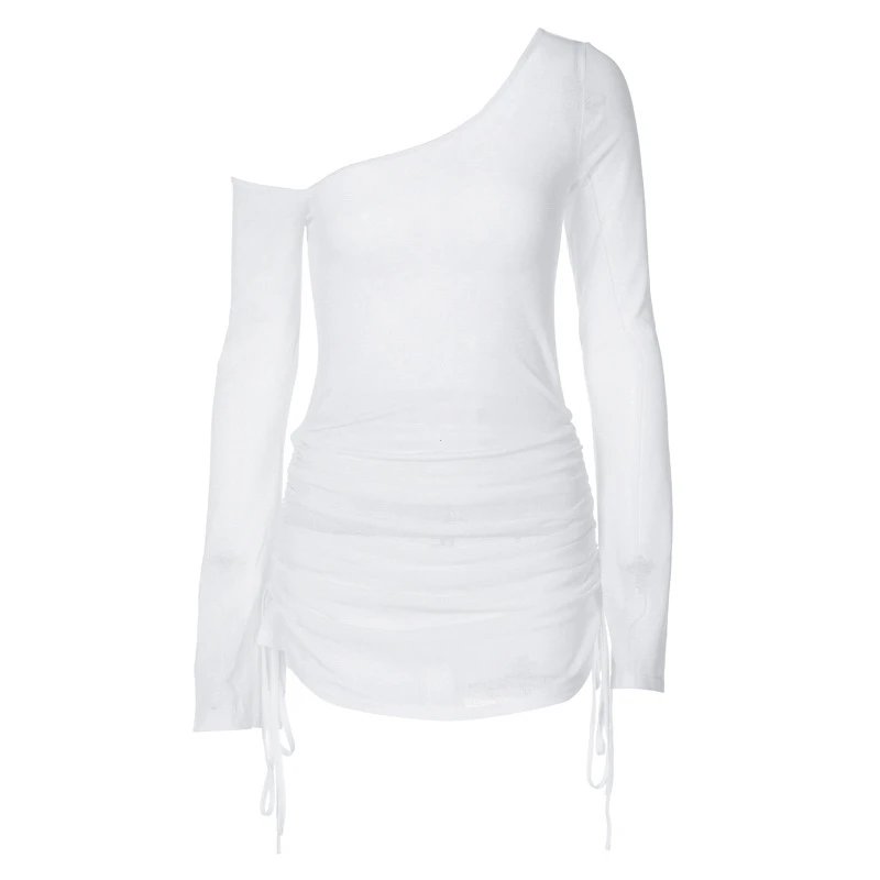 White Lace-Up Ruched Mini Dress for Women Party Clubwear